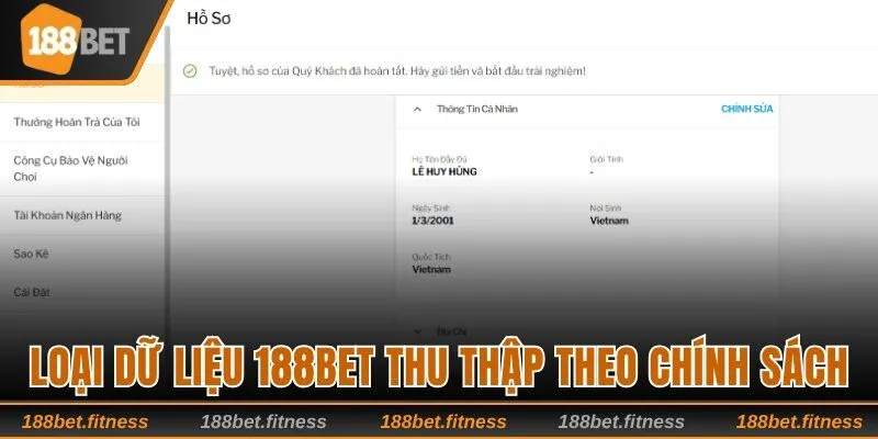 Loại dữ liệu 188bet thu thập theo chính sách bảo mật